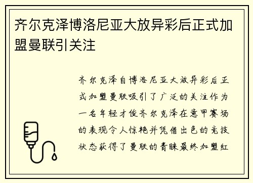 齐尔克泽博洛尼亚大放异彩后正式加盟曼联引关注 齐尔克泽博洛尼亚大放异彩后正式加盟曼联引关注